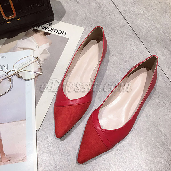 red pointed flat shoes