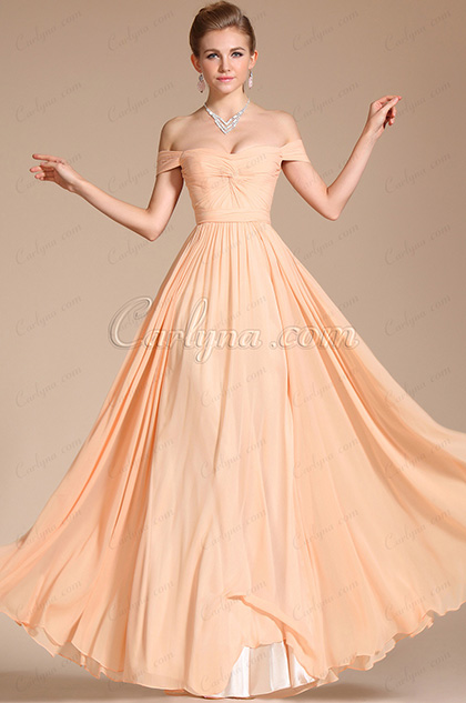 peach off the shoulder bridesmaid dresses