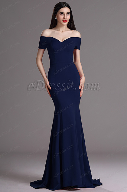 Robe de Soirée Hors Épaule Sirène Bleu Marine Robe de Soirée Hors Épaule Sirène Bleu Marine
