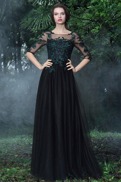 black and green lace dress