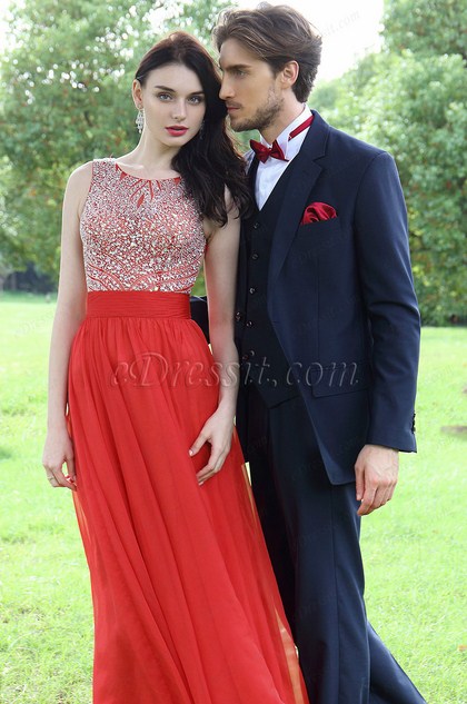 Red Beaded Chiffon Christmas Party Dress Red Beaded Chiffon Christmas Party Dress