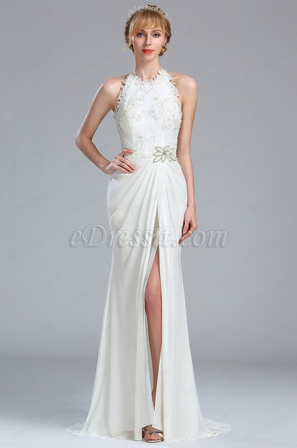 halter white gown