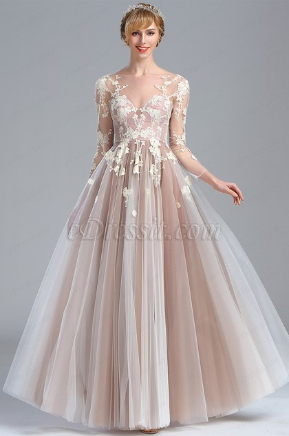 Elegant Long Sleeves Lace Appliques Fancy Prom Dress Elegant Long Sleeves Lace Appliques Fancy Prom Dress
