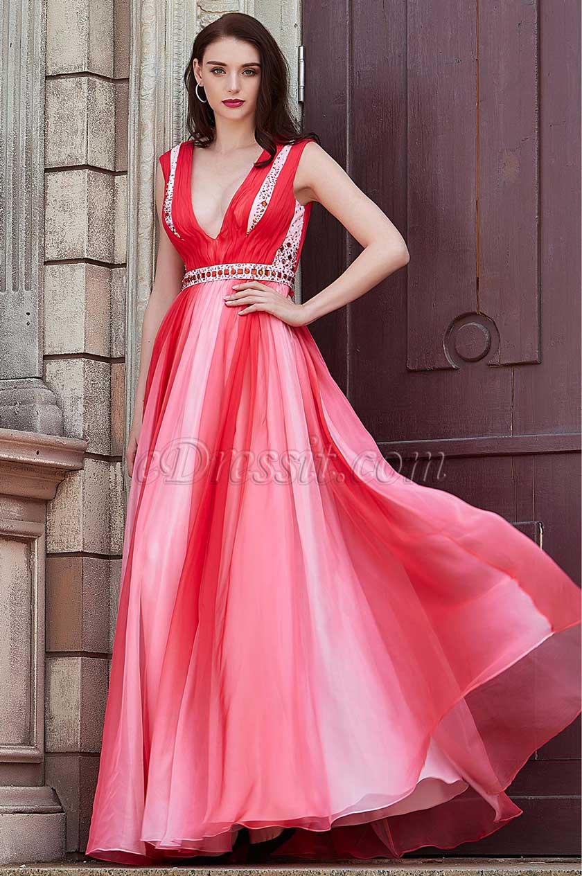 V-Cut Straps Gradient Color Party Vestido de dama de honor V-Cut Straps Gradient Color Party Vestido de dama de honor