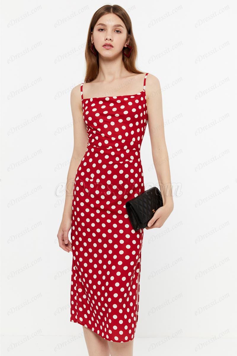 New Summer Spaghetti Red Polka Dot Dress Pencil Dress New Summer Spaghetti Red Polka Dot Dress Pencil Dress