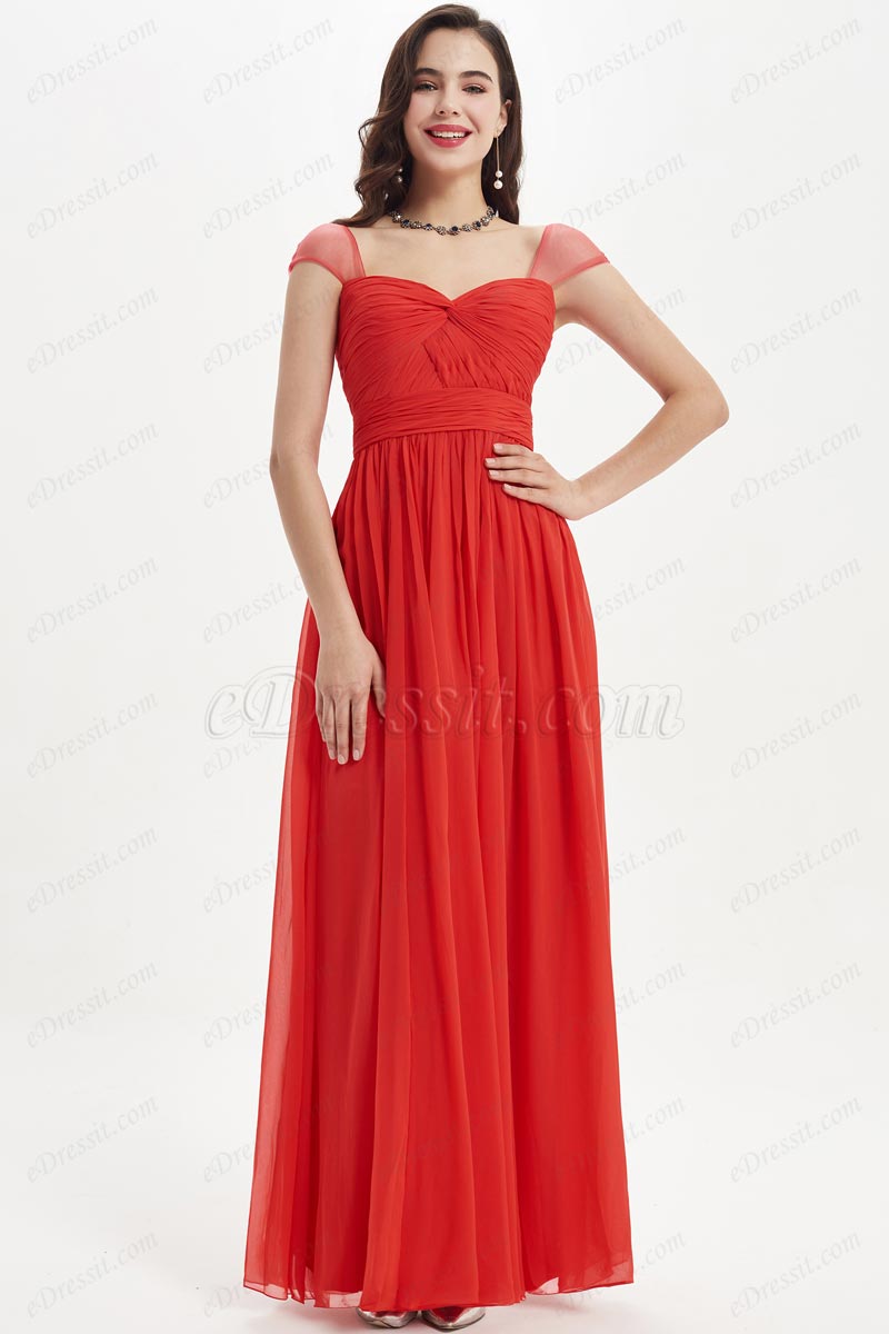 Cap Sleeve Sweetheart Red Wedding Bridesmaid Dress Cap Sleeve Sweetheart Red Wedding Bridesmaid Dress