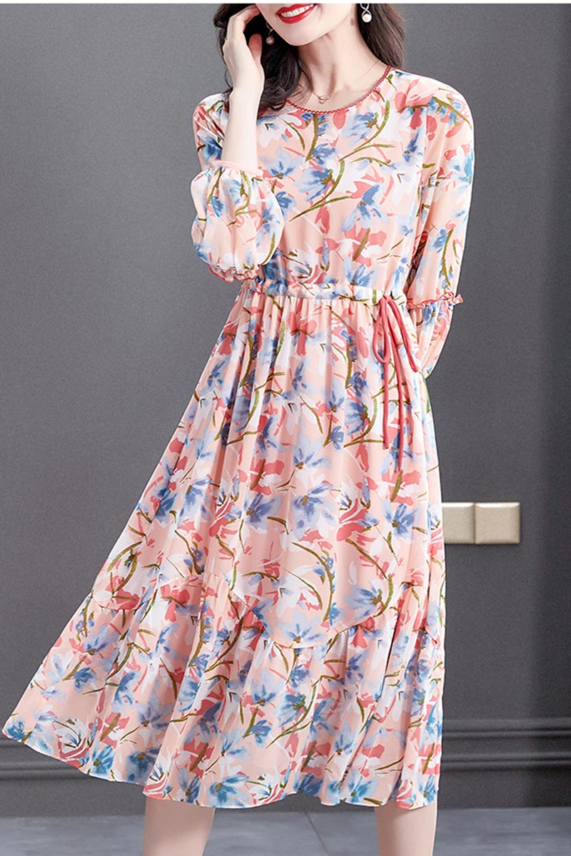 New Pink Floral Printed Chiffon Party Holiday Casual Dress New Pink Floral Printed Chiffon Party Holiday Casual Dress