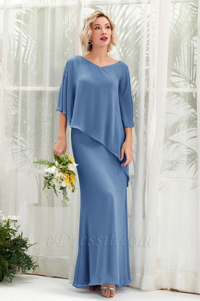 Robe demoiselle d’honneur Bohème en mousseline avec décolleté en V, manches 3/4 et longueur au sol pour mariage Robe demoiselle d’honneur Bohème en mousseline avec décolleté en V, manches 3/4 et longueur au sol pour mariage