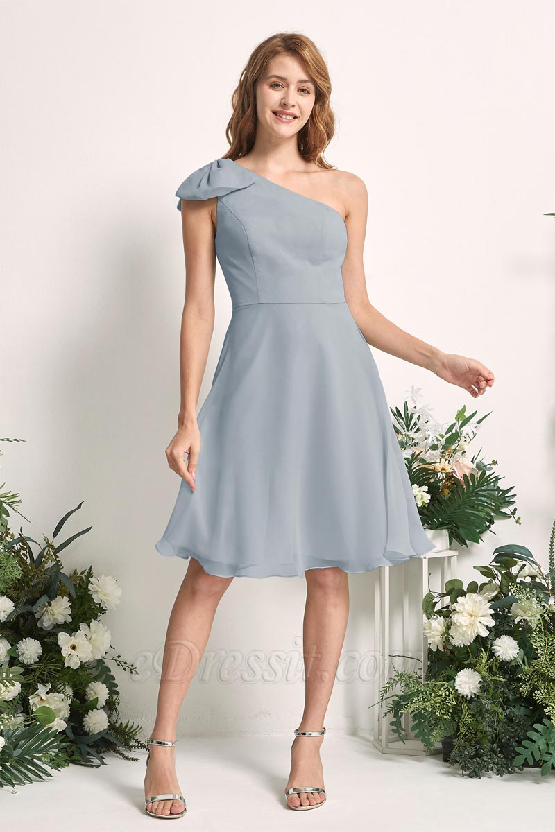 A-Line Chiffon One-Shoulder Knee-Length Sleeveless Bridesmaid Dress for Wedding Party A-Line Chiffon One-Shoulder Knee-Length Sleeveless Bridesmaid Dress for Wedding Party