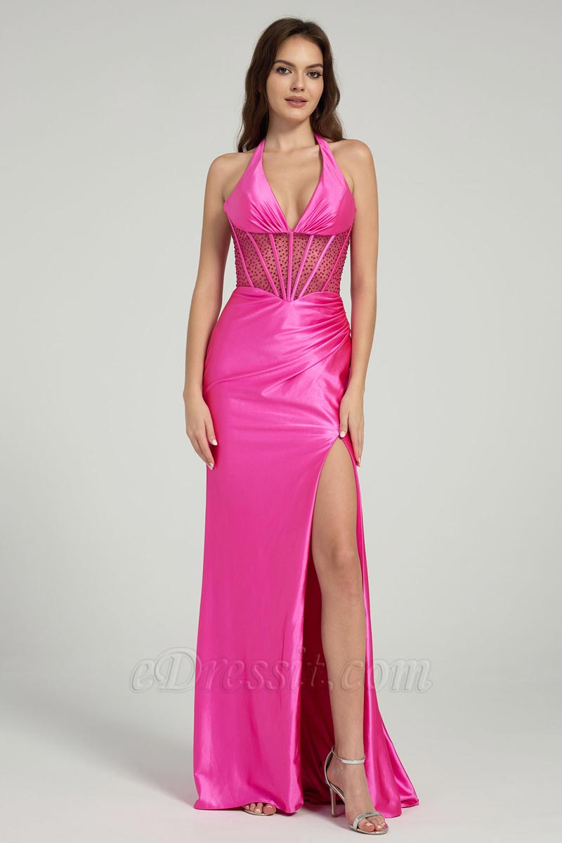 Rhinestone-Besatz Fischbein-Nähte Schlitz Meerjungfrau Abendkleid Rhinestone-Besatz Fischbein-Nähte Schlitz Meerjungfrau Abendkleid