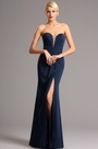 Dark Blue Strapless Sweetheart Bodice Slit Prom Evening Dress