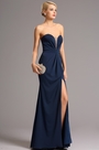 Dark Blue Strapless Sweetheart Bodice Slit Prom Evening Dress