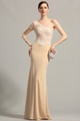 Beige Vestido Formal de Noche Solo Hombro en Encaje