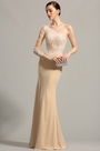 Beige Vestido Formal de Noche Solo Hombro en Encaje