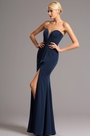 Dark Blue Strapless Sweetheart Bodice Slit Prom Evening Dress