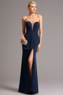 Dark Blue Strapless Sweetheart Bodice Slit Prom Evening Dress