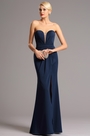 Dark Blue Strapless Sweetheart Bodice Slit Prom Evening Dress