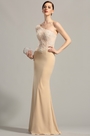 Beige Vestido Formal de Noche Solo Hombro en Encaje