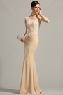 Beige Vestido Formal de Noche Solo Hombro en Encaje