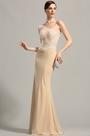 Beige Vestido Formal de Noche Solo Hombro en Encaje
