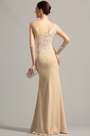 Beige Vestido Formal de Noche Solo Hombro en Encaje