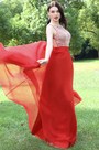 Red Beaded Chiffon Christmas Party Dress