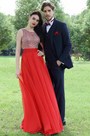 Red Beaded Chiffon Christmas Party Dress