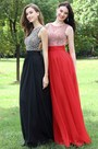 Red Beaded Chiffon Christmas Party Dress