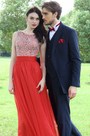 Red Beaded Chiffon Christmas Party Dress
