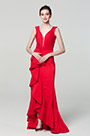 Vestido de Fiesta con Volante en V Profundo rojo