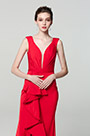 Vestido de Fiesta con Volante en V Profundo rojo