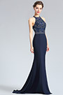 Sexy Blau Halter Perlen Lang Prom Abendkleid
