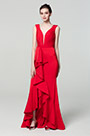 Vestido de Fiesta con Volante en V Profundo rojo