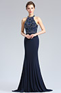 Sexy Blau Halter Perlen Lang Prom Abendkleid