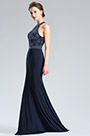 Sexy Blau Halter Perlen Lang Prom Abendkleid