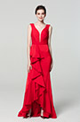 Vestido de Fiesta con Volante en V Profundo rojo
