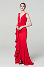 Vestido de Fiesta con Volante en V Profundo rojo