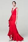Vestido de Fiesta con Volante en V Profundo rojo