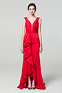 Vestido de Fiesta con Volante en V Profundo rojo
