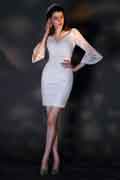 White V-Cut Trumpet Sleeves Hip Step Skirt Party Dress
