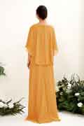 A‑Linien Chiffon Bateau bodenlanges ärmelloses Brautjungfernkleid für Hochzeiten