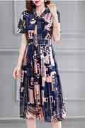 Women Blue Printed Floral Maxi Summer Holiday Party Dress