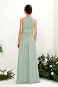 Vestido de dama de honor A‑line de gasa con tirantes halter, sin mangas y largo hasta el suelo para boda