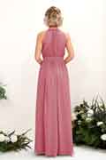 Vestido de dama de honor A‑line de gasa con tirantes halter, sin mangas y largo hasta el suelo para boda