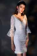 White V-Cut Trumpet Sleeves Hip Step Skirt Party Dress