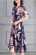 Women Blue Printed Floral Maxi Summer Holiday Party Dress
