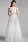 vestido de noche cruzado de tul brillante con corte en V
