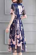 Women Blue Printed Floral Maxi Summer Holiday Party Dress
