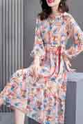 New Pink Floral Printed Chiffon Party Holiday Casual Dress