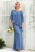 Robe demoiselle d’honneur Bohème en mousseline avec décolleté en V, manches 3/4 et longueur au sol pour mariage
